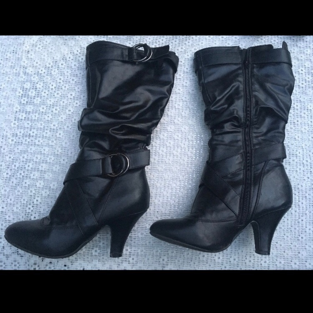 Black Faux Leather Boot Heels
